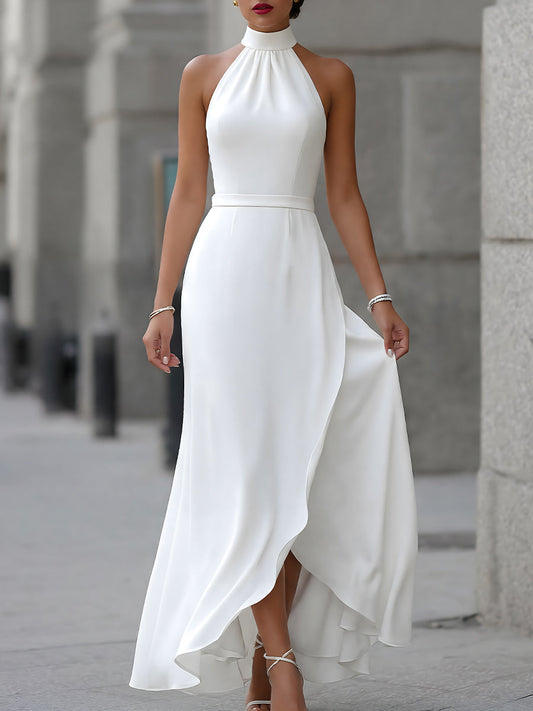 Halter Neck Asymmetric Hem Maxi Dress