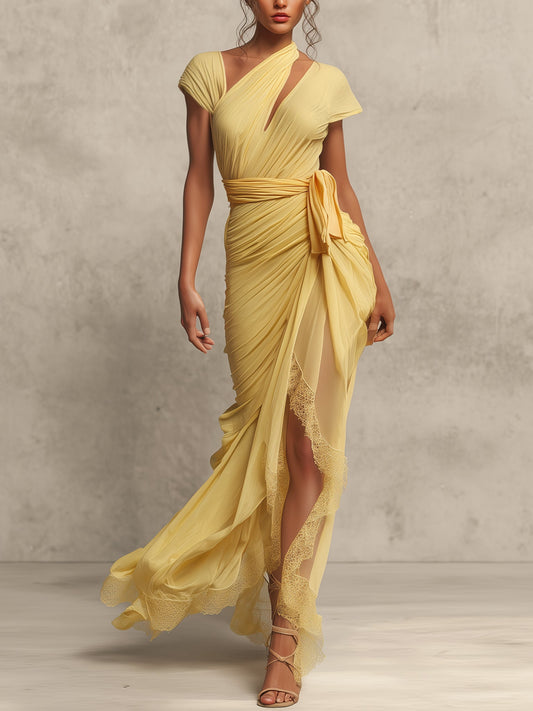 Yellow Lace Cutout Stretch Bodycon Dress