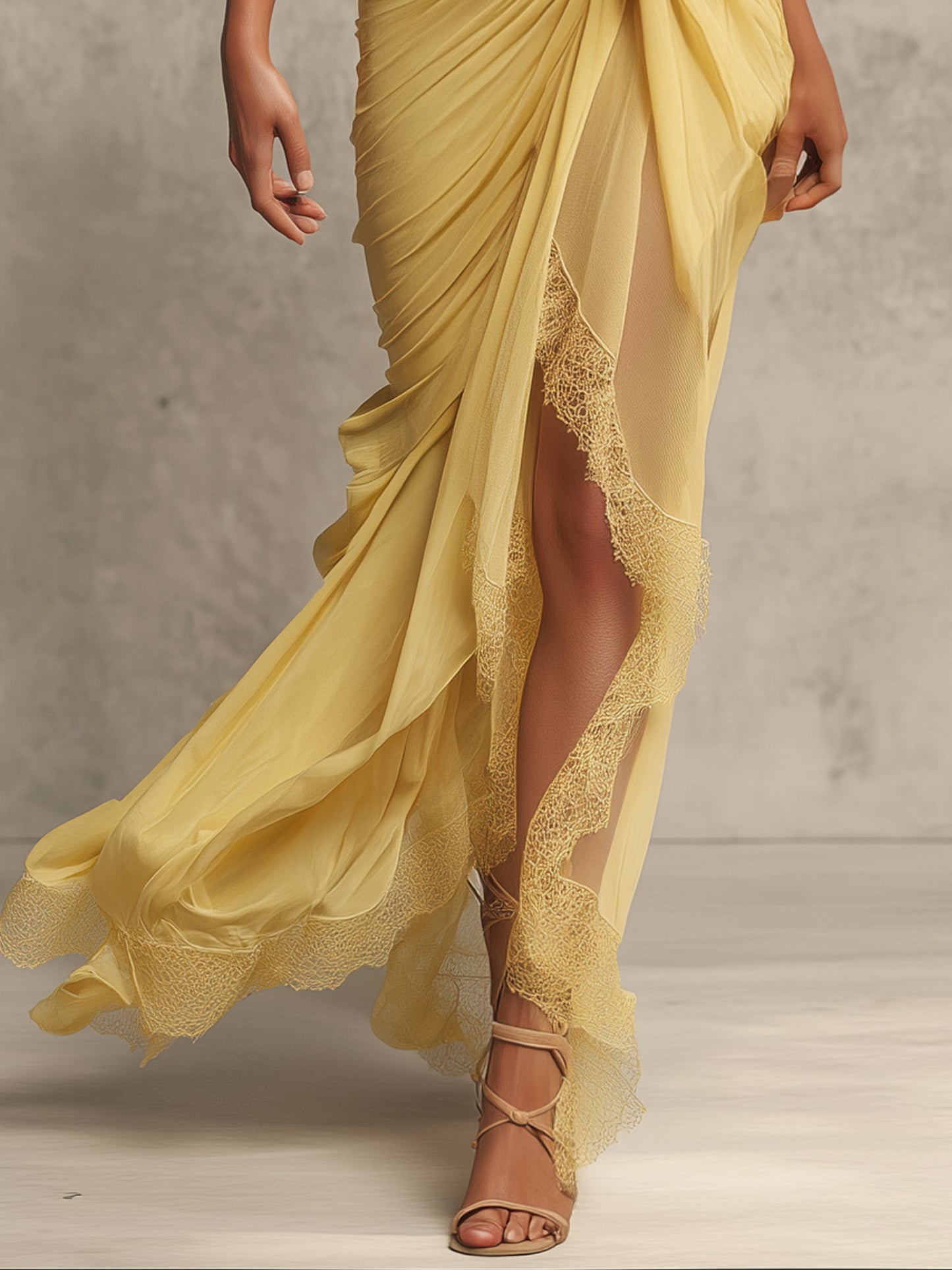 Yellow Lace Cutout Stretch Bodycon Dress