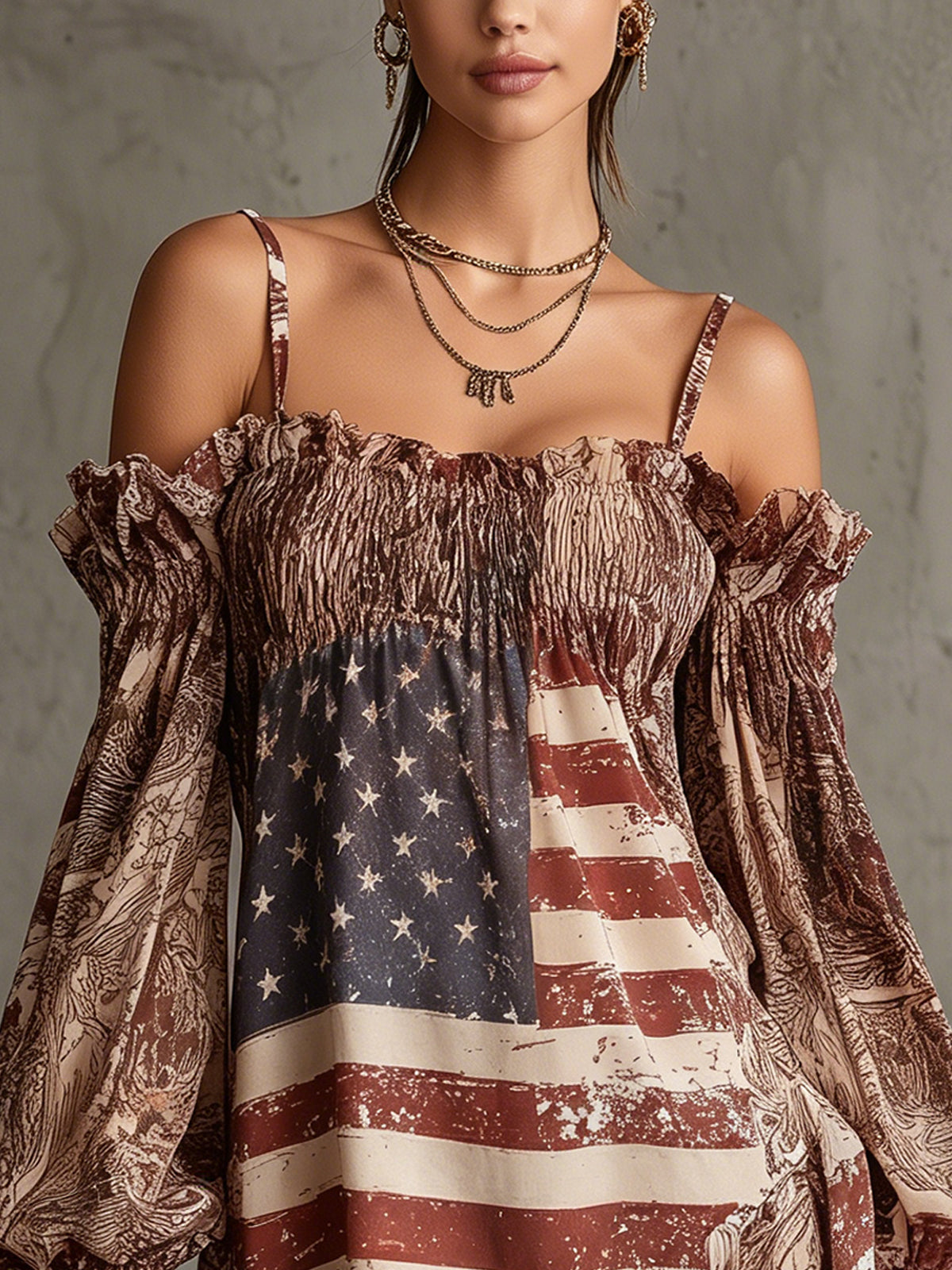 Vintage Flag Off Shoulder Lace Trim Mini Dress