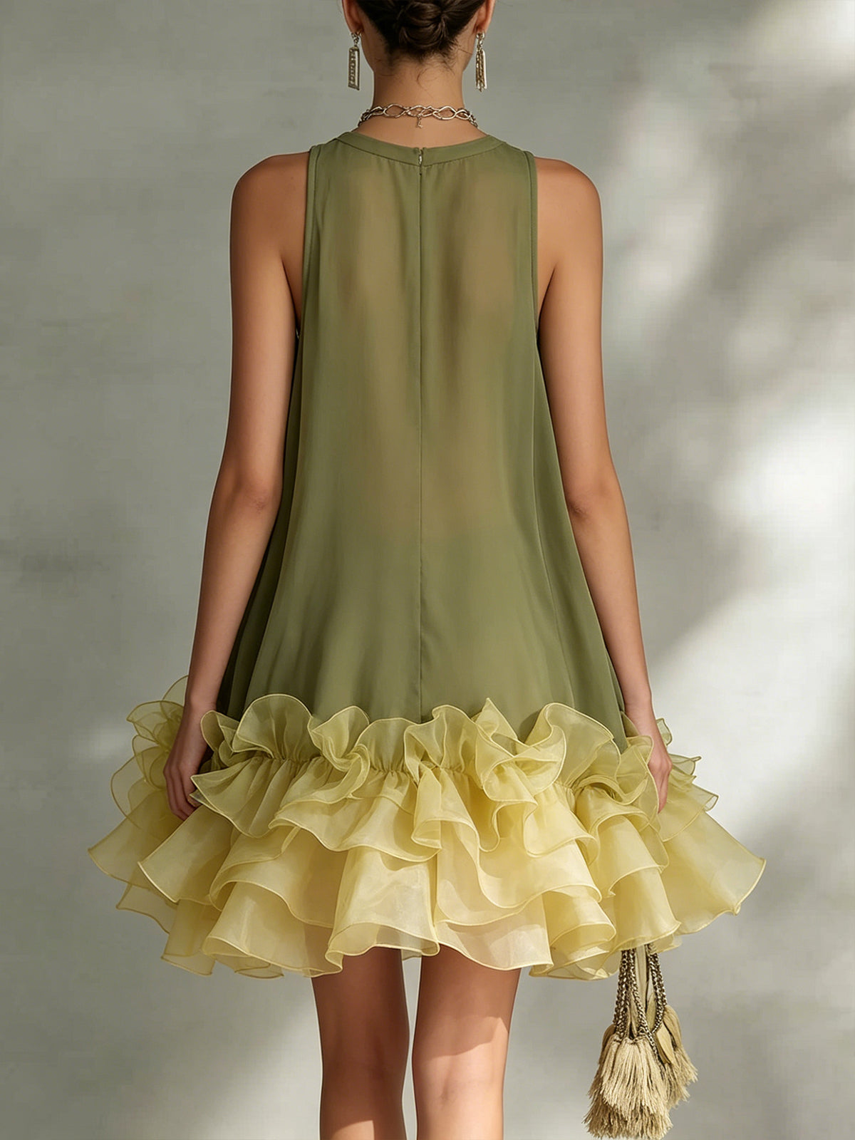 Olive Ruffled Chiffon Mini Dress
