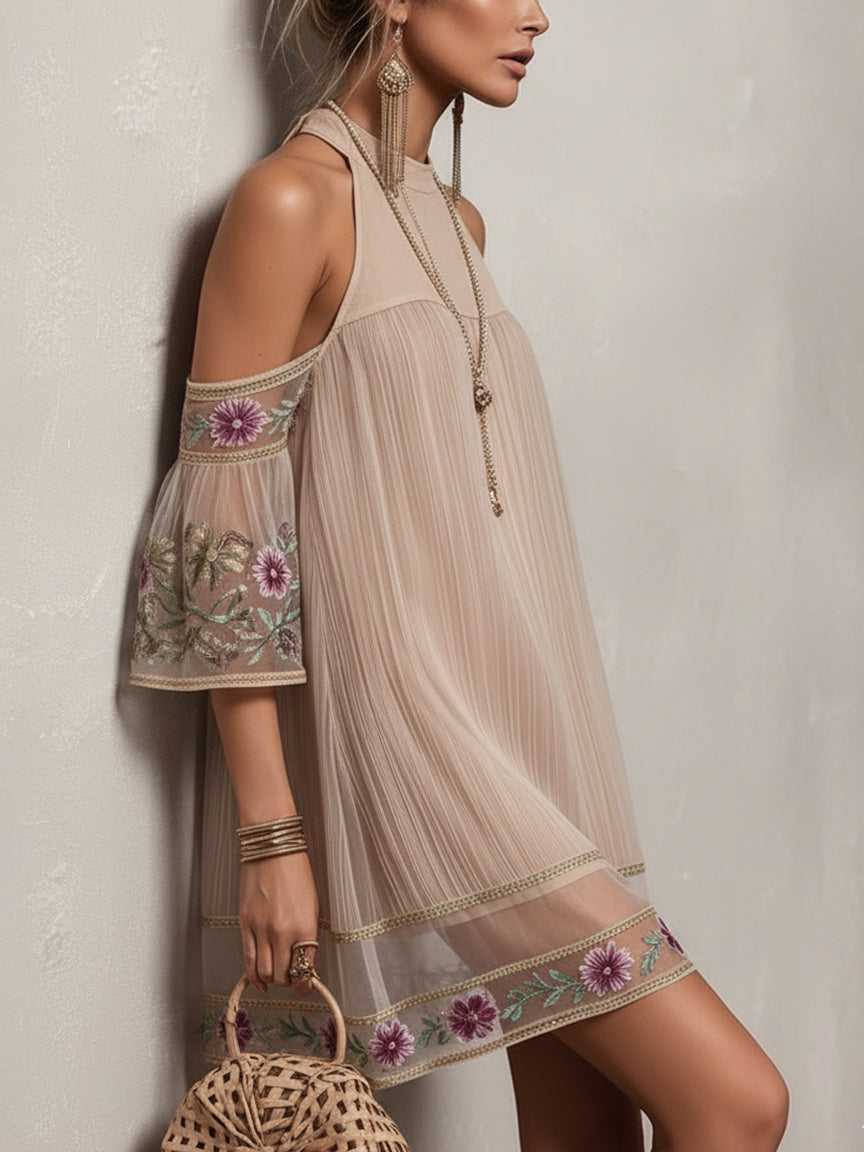 Blush Chiffon Embroidered Mini Dress