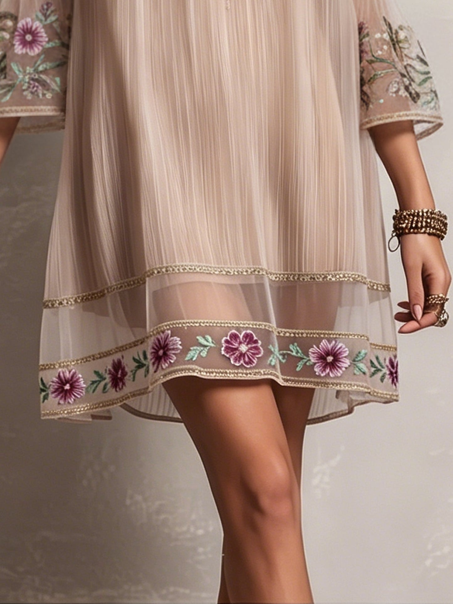 Blush Chiffon Embroidered Mini Dress