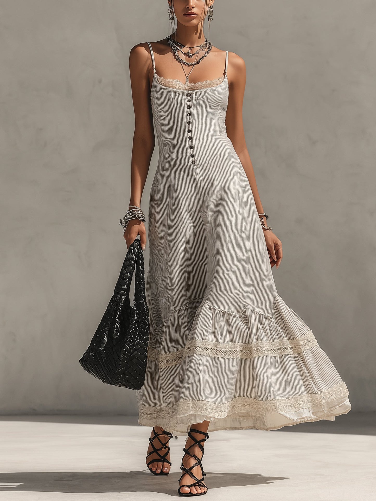 White Cotton Blend Sleeveless Lace Maxi Dress