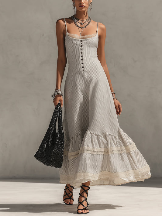 White Cotton Blend Sleeveless Lace Maxi Dress