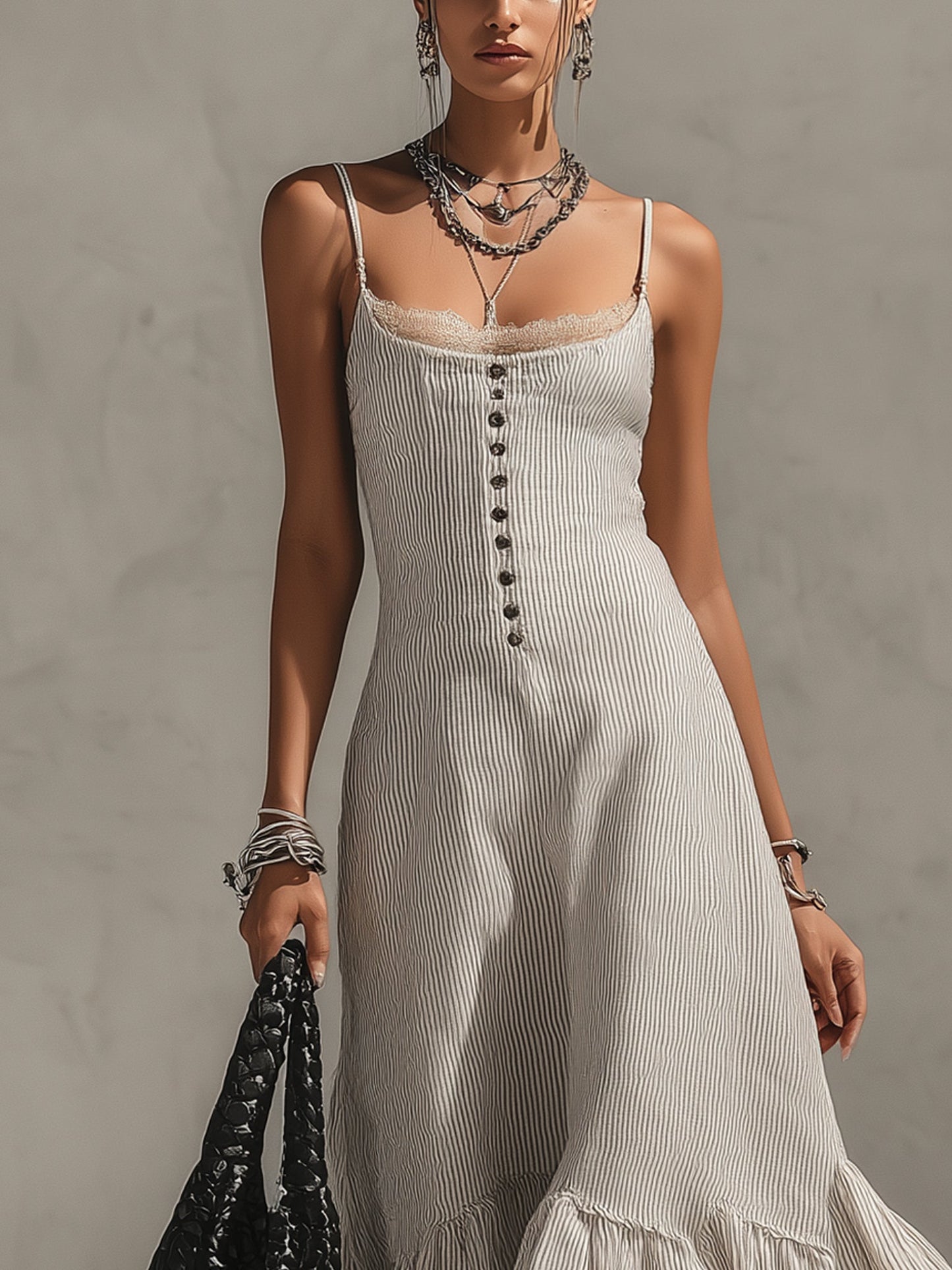 White Cotton Blend Sleeveless Lace Maxi Dress