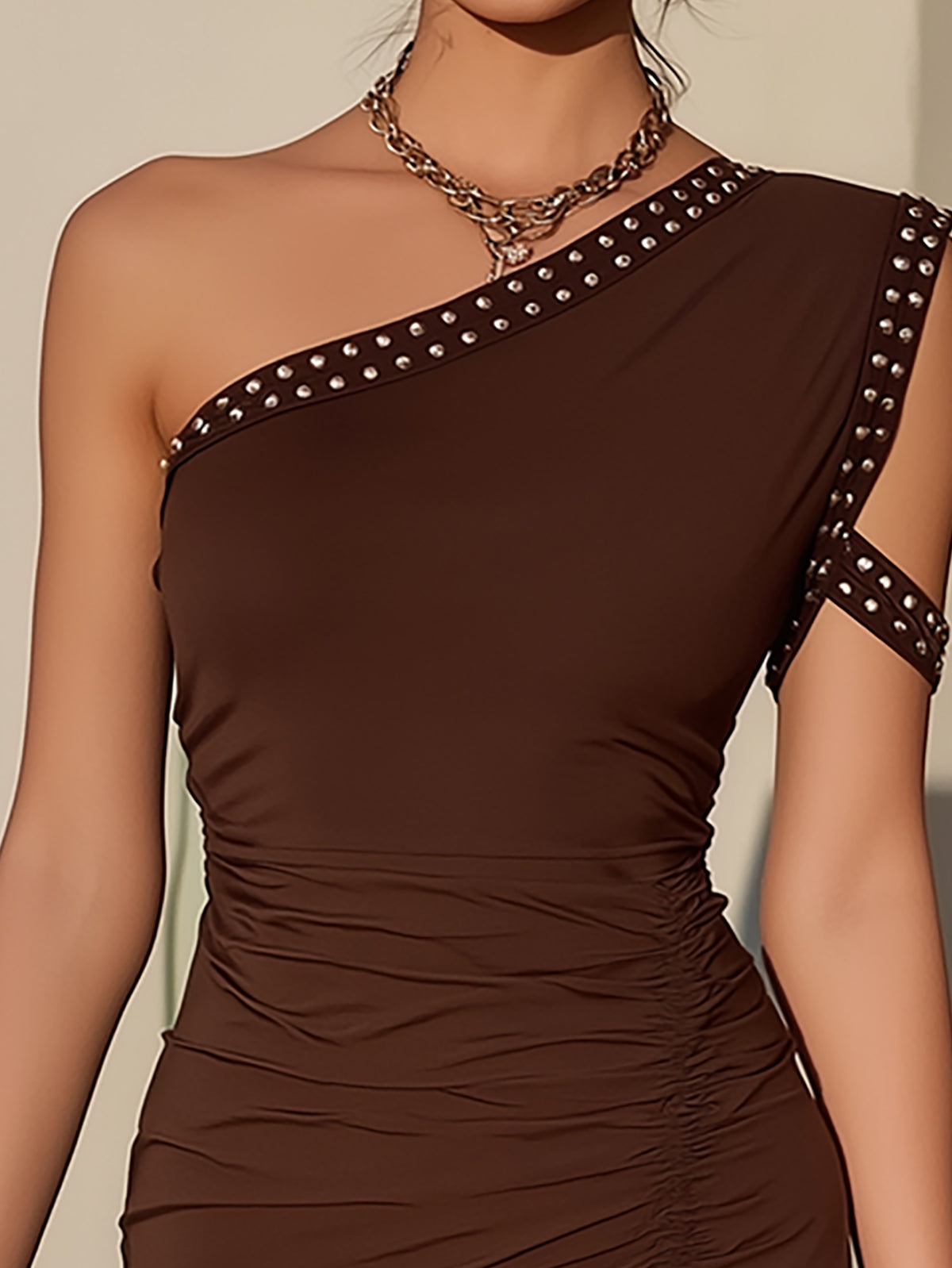 Asymmetric Cut Out Sleeve Bodycon Short Dress
