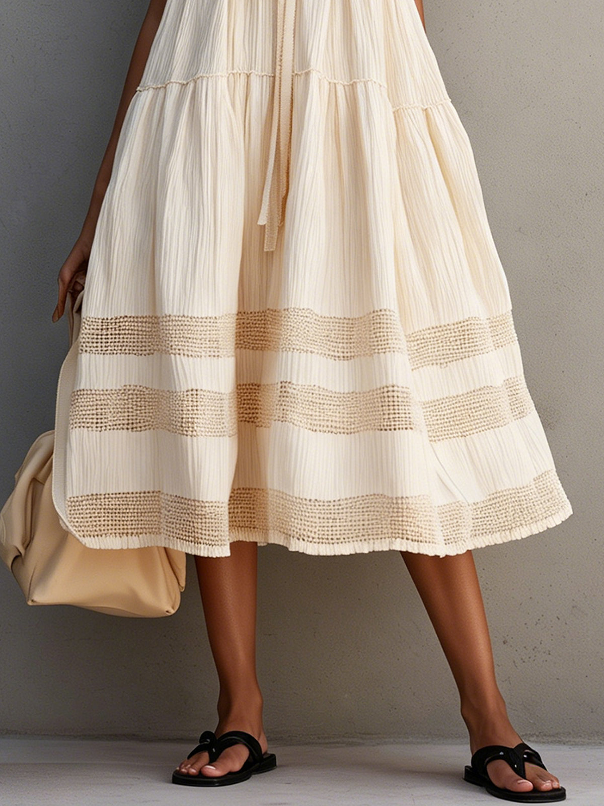 Cream Midi Dress With Crochet Strap