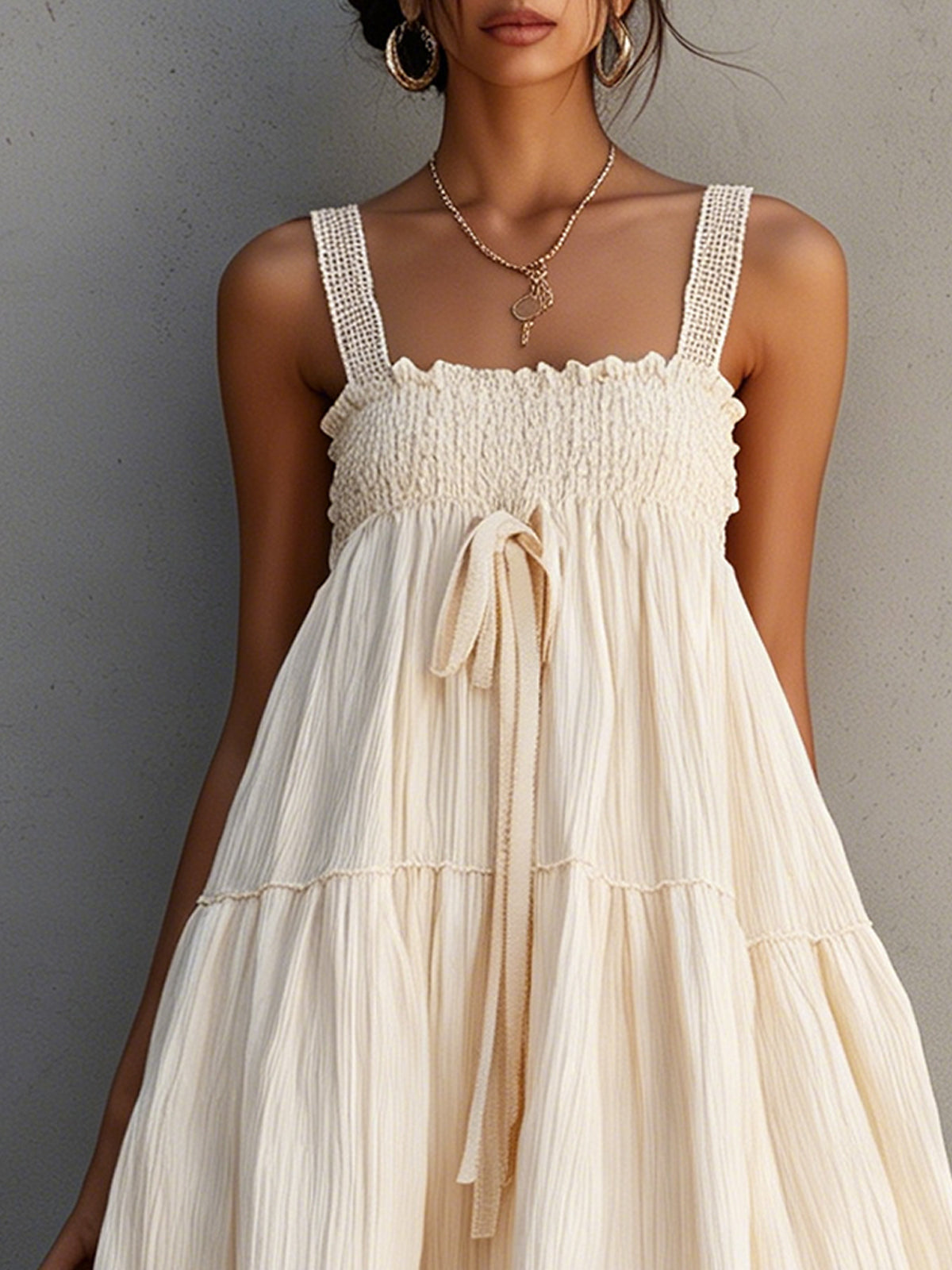 Cream Midi Dress With Crochet Strap