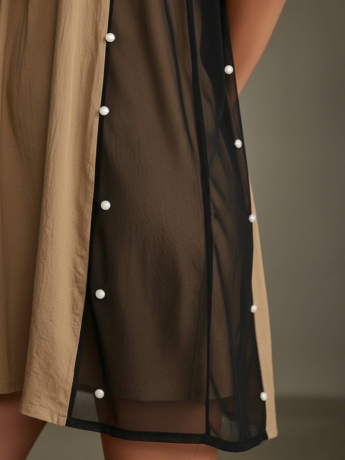 Two-Tone Spaghetti Strap Mini Dress With Sheer Black Side Panels