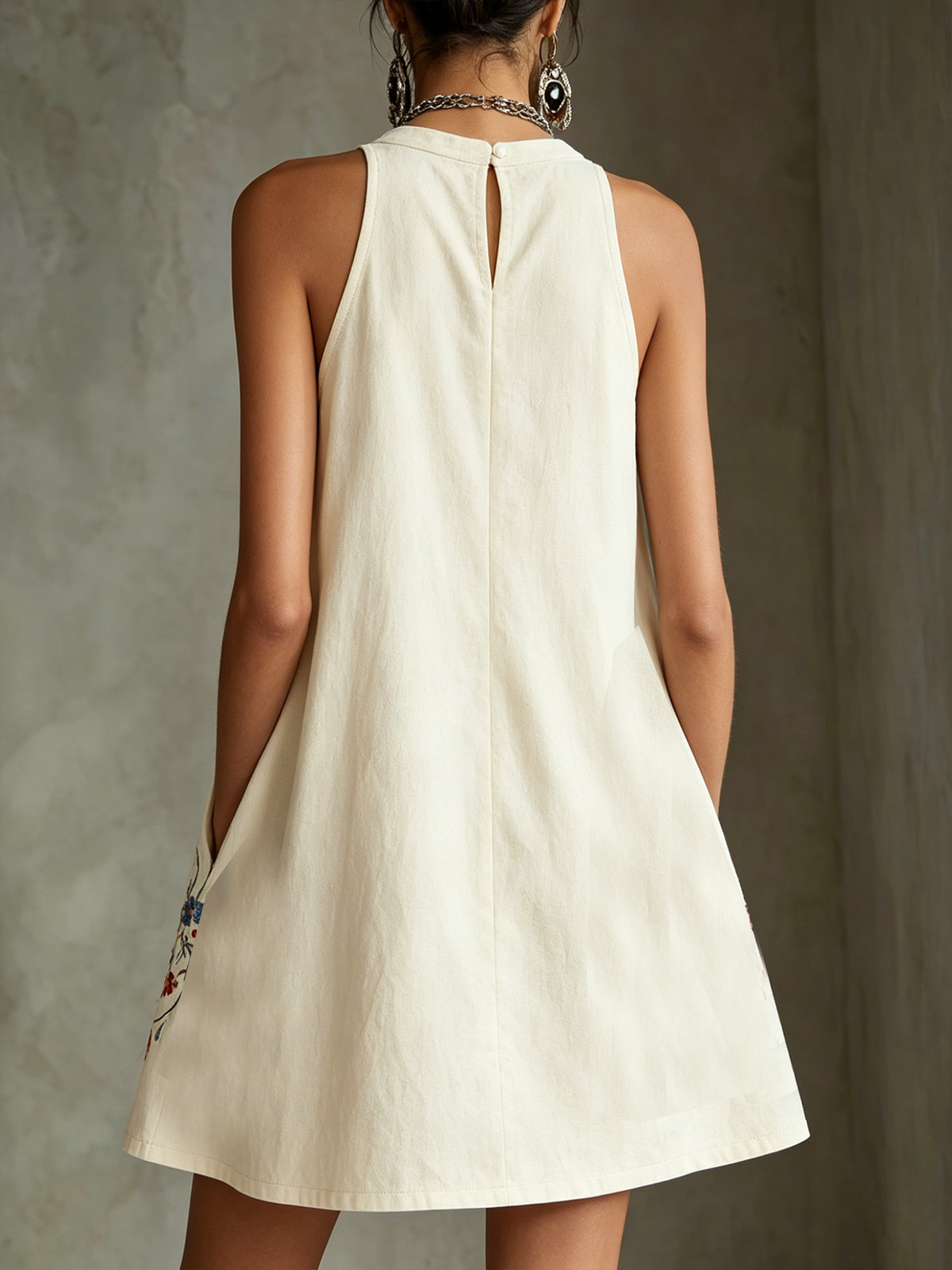 Black Embroidered Halter A-Line Mini Dress