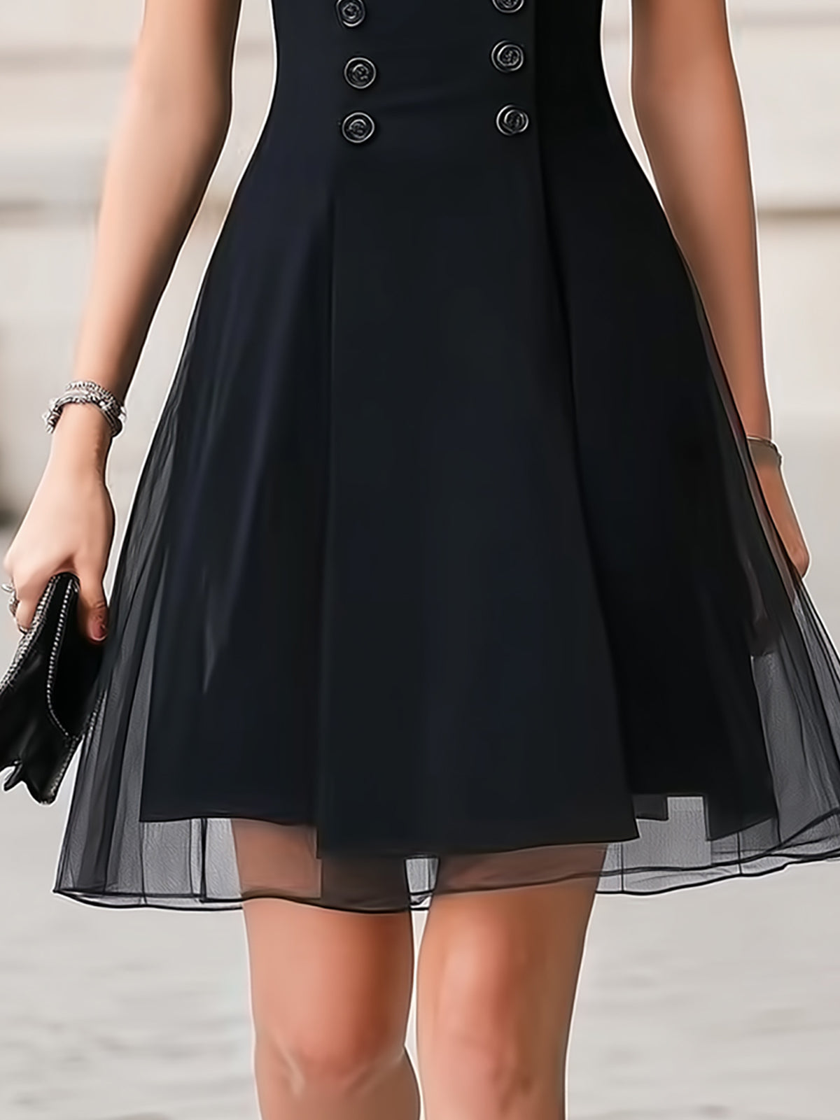 Mesh Panel Black A Line Mini Dress