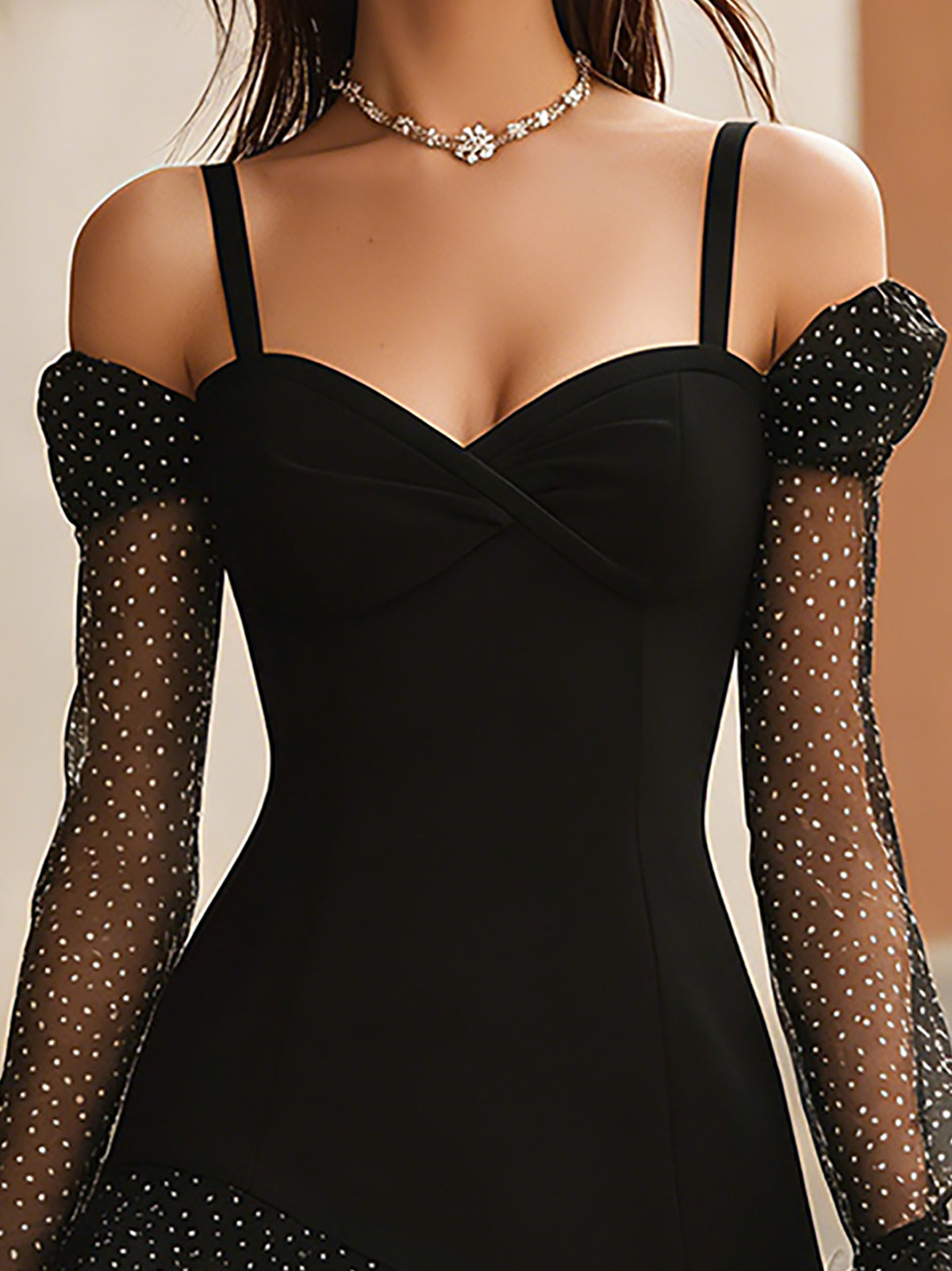Black Polka Dot Ruffle Mini Dress