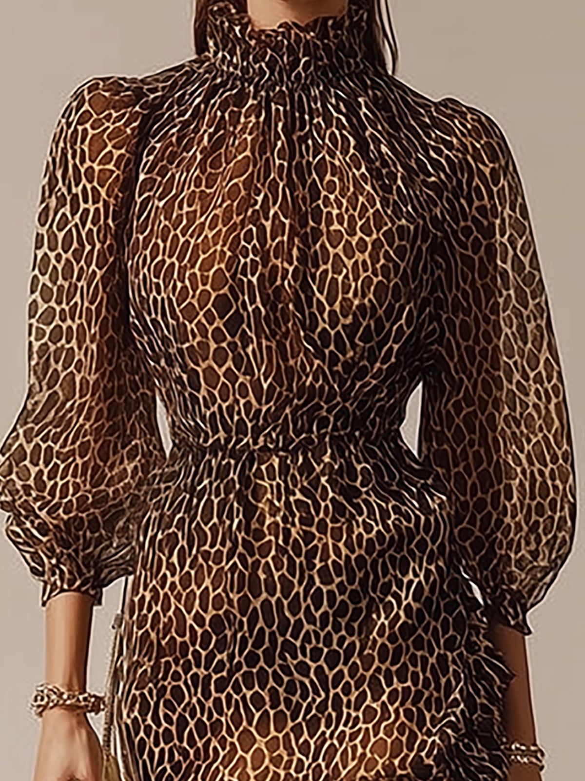 Brown Leopard Chiffon Mini Dress