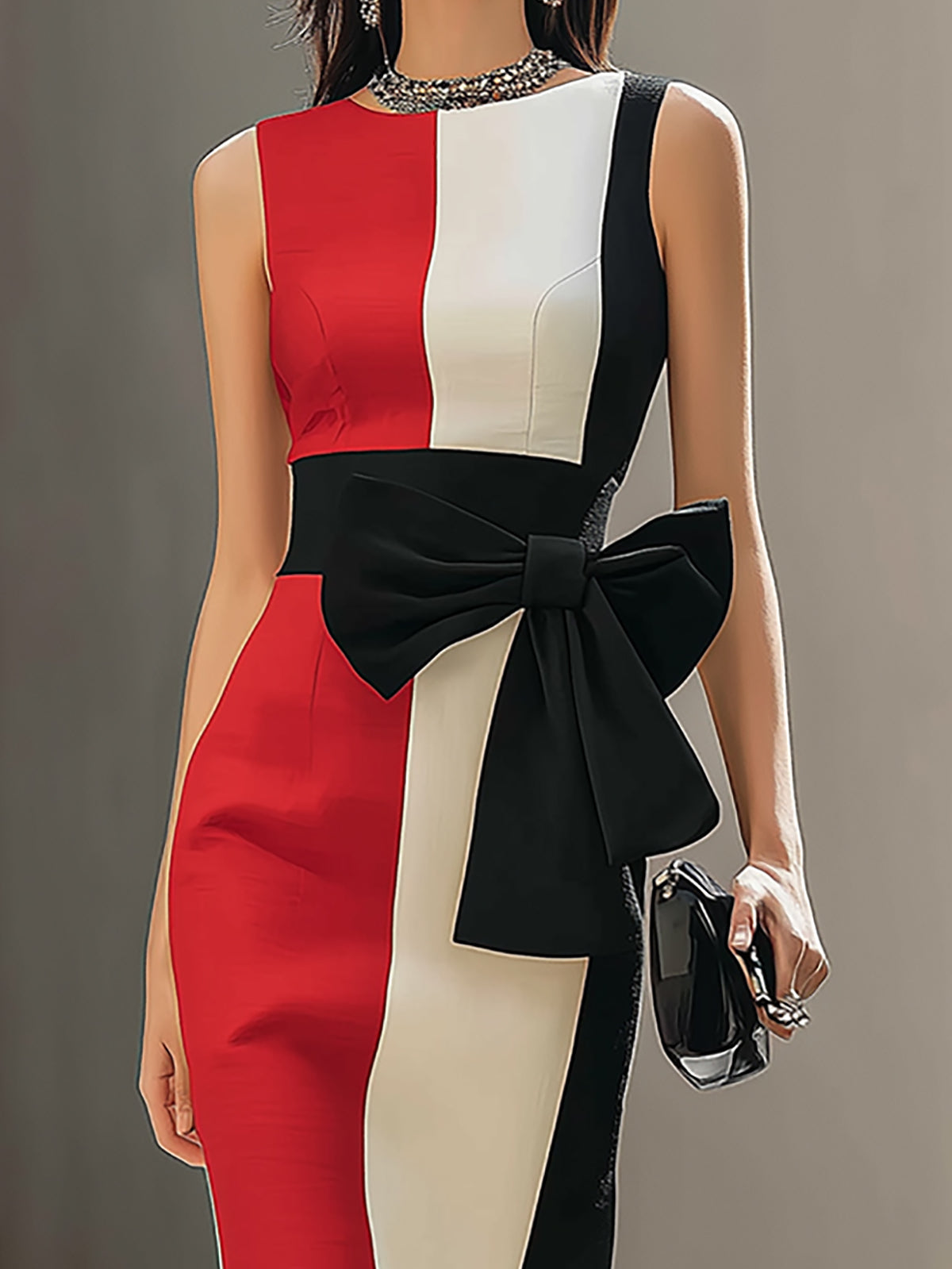 Elegant Vertical Striped Three Color Formal Maxi Gown