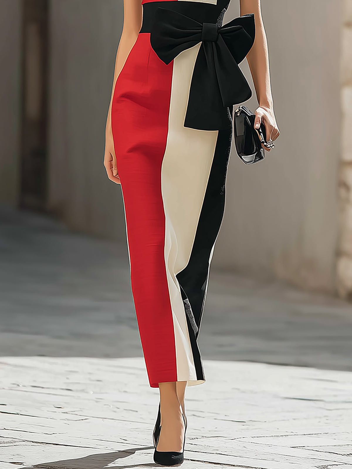 Elegant Vertical Striped Three Color Formal Maxi Gown