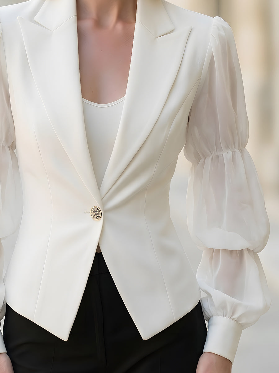 Sheer Sleeve Tailored Single-Button Blazer