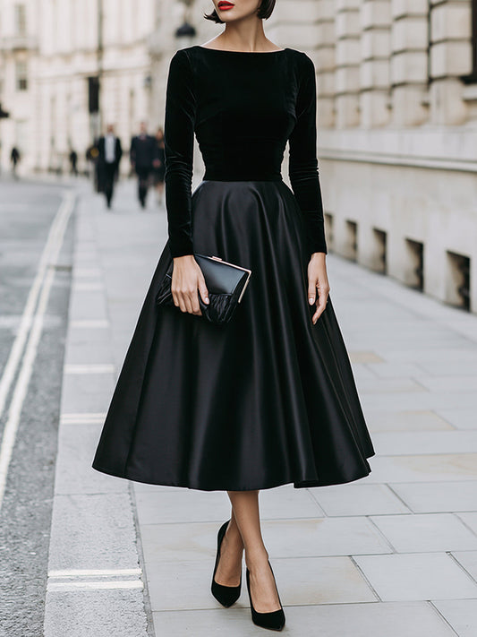 Velvet Bodice Full A-Line Midi Dress