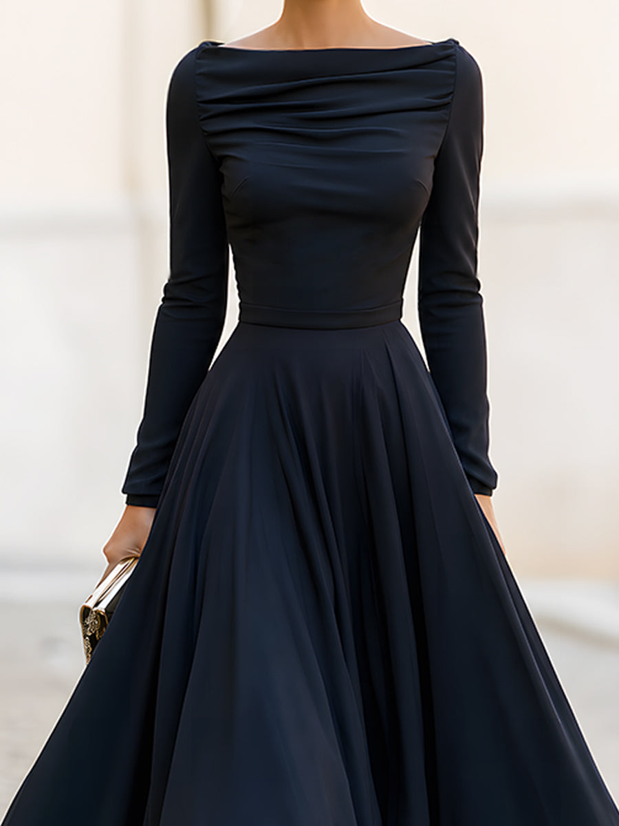 Draped Bateau Neck High-Low Maxi Dress