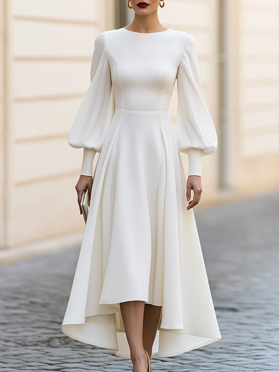 Bishop Sleeve High-Low A-Line Midi Dress