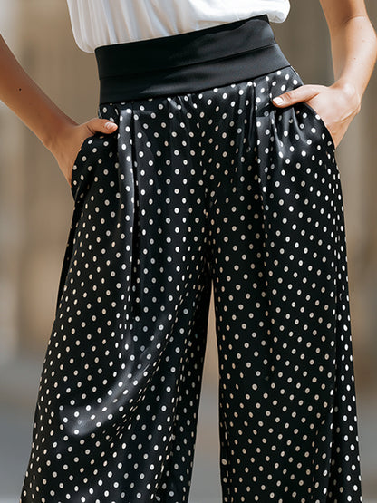 Elegant Polka Dot Satin Wide-Leg Pants