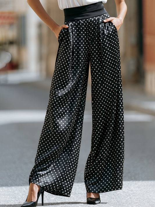 Elegant Polka Dot Satin Wide-Leg Pants