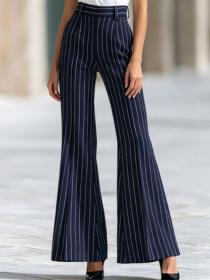 Pinstripe High-Waisted Flared Pants