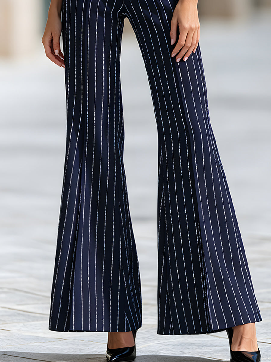 Pinstripe High-Waisted Flared Pants