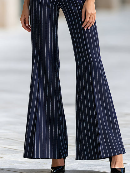 Pinstripe High-Waisted Flared Pants