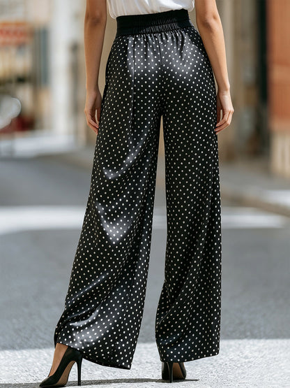 Elegant Polka Dot Satin Wide-Leg Pants