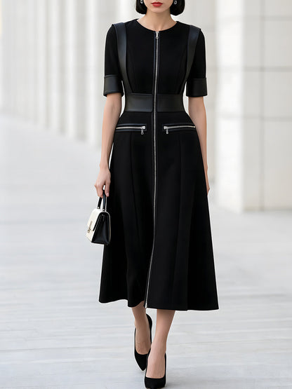 Zip Front Structured Midi Dress