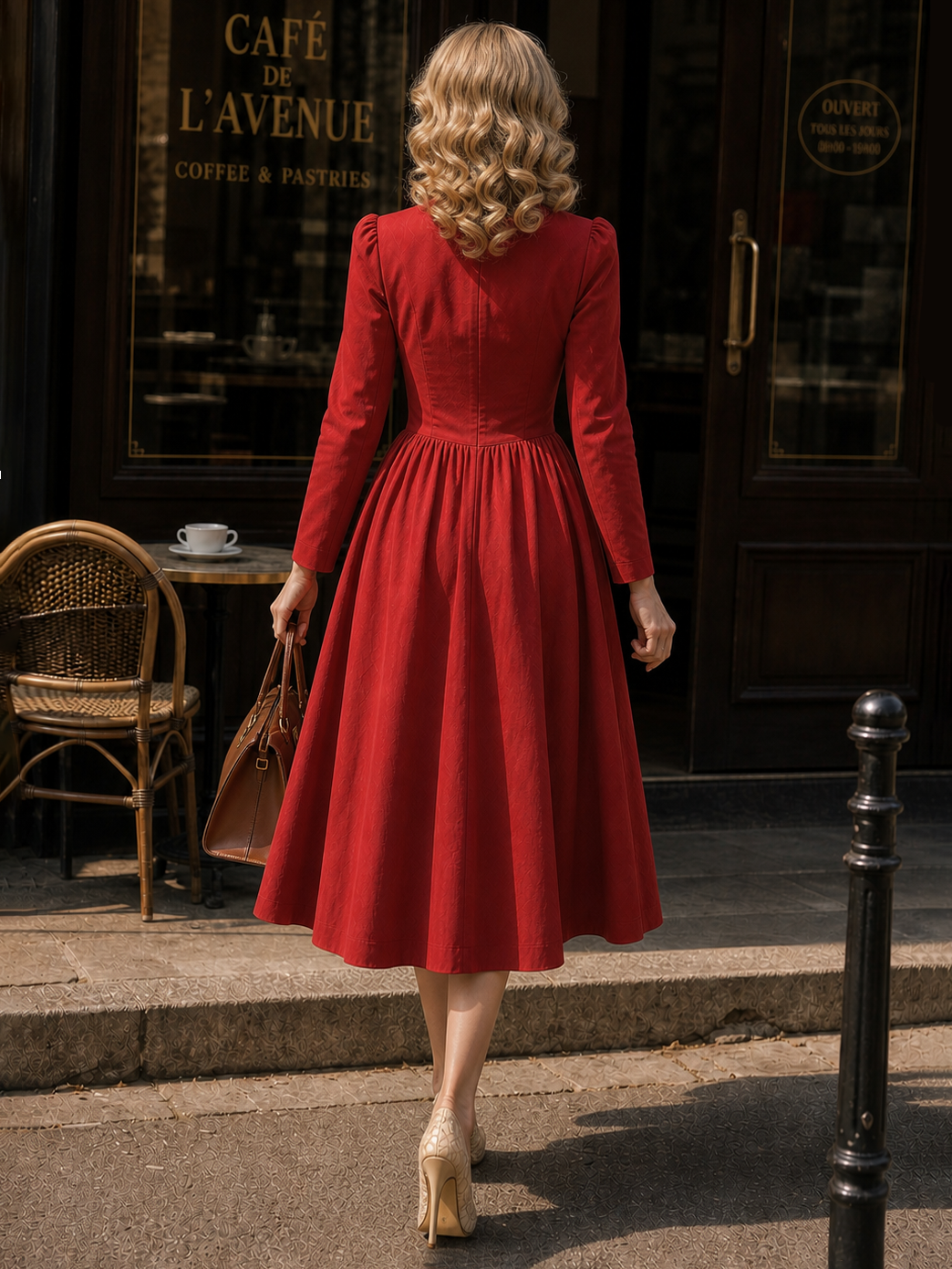 Vintage Square Neck Chest Pleats Umbrella Midi Dress