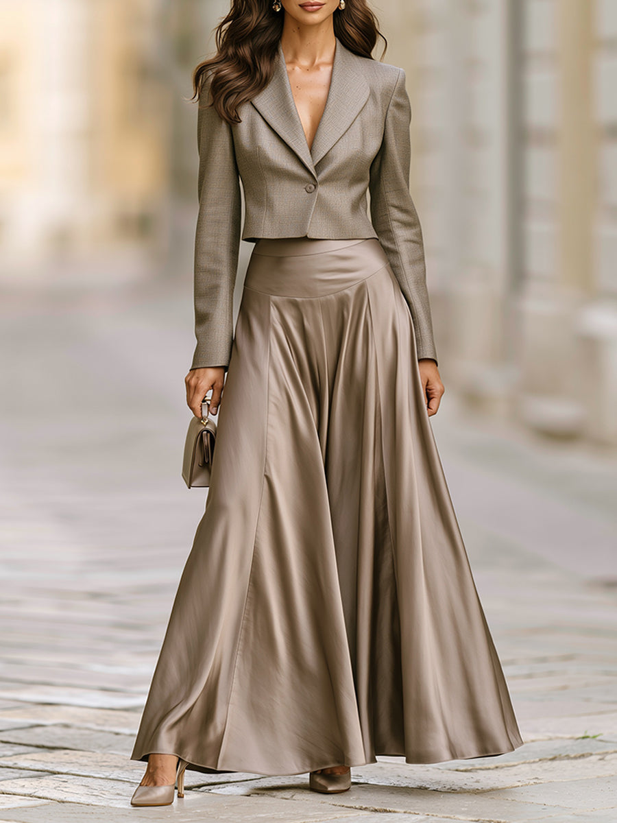 Cropped Single-Button Blazer And Full Maxi Skirt Set