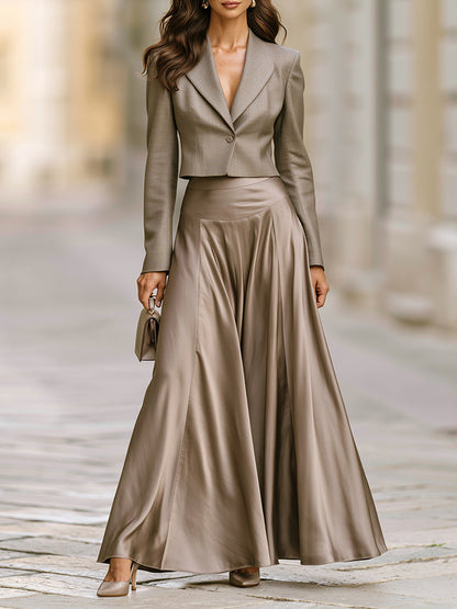 Cropped Single-Button Blazer And Full Maxi Skirt Set