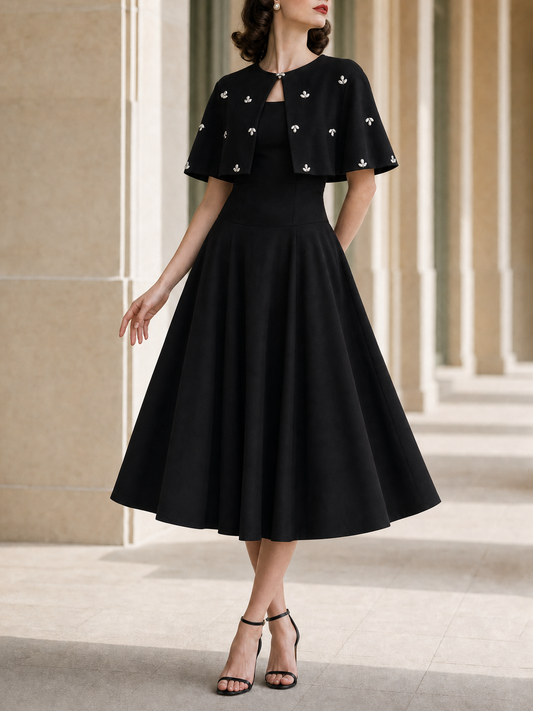Vintage Beaded Cape Dress Two-Piece Set