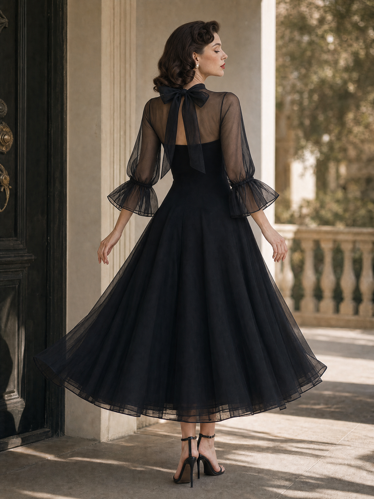 Vintage Organza Puff Sleeves Gown Maxi Dress