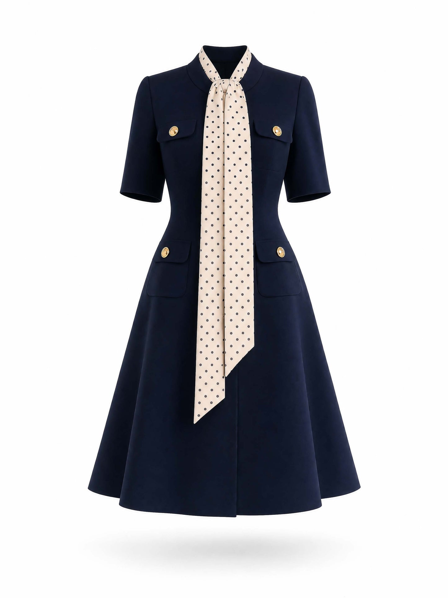 Vintage Tie Neck A-line Midi Dress