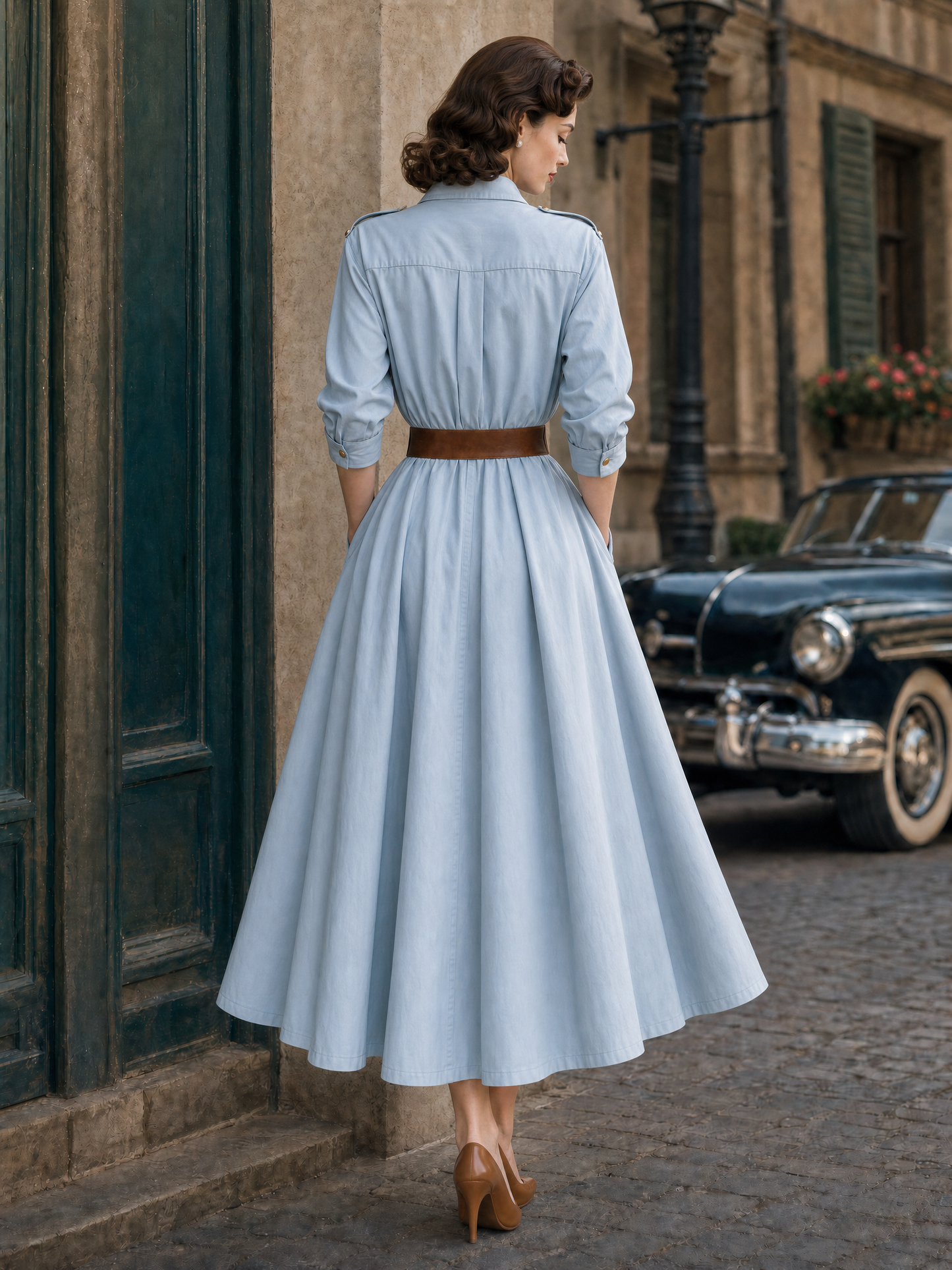 Vintage Trench Epaulets Maxi Dress