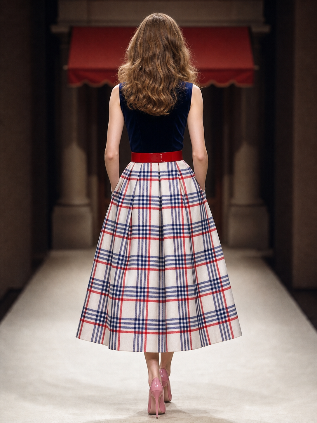 Vintage Plaid Velvet Spliced Dress & Short Coat Two-piece Set