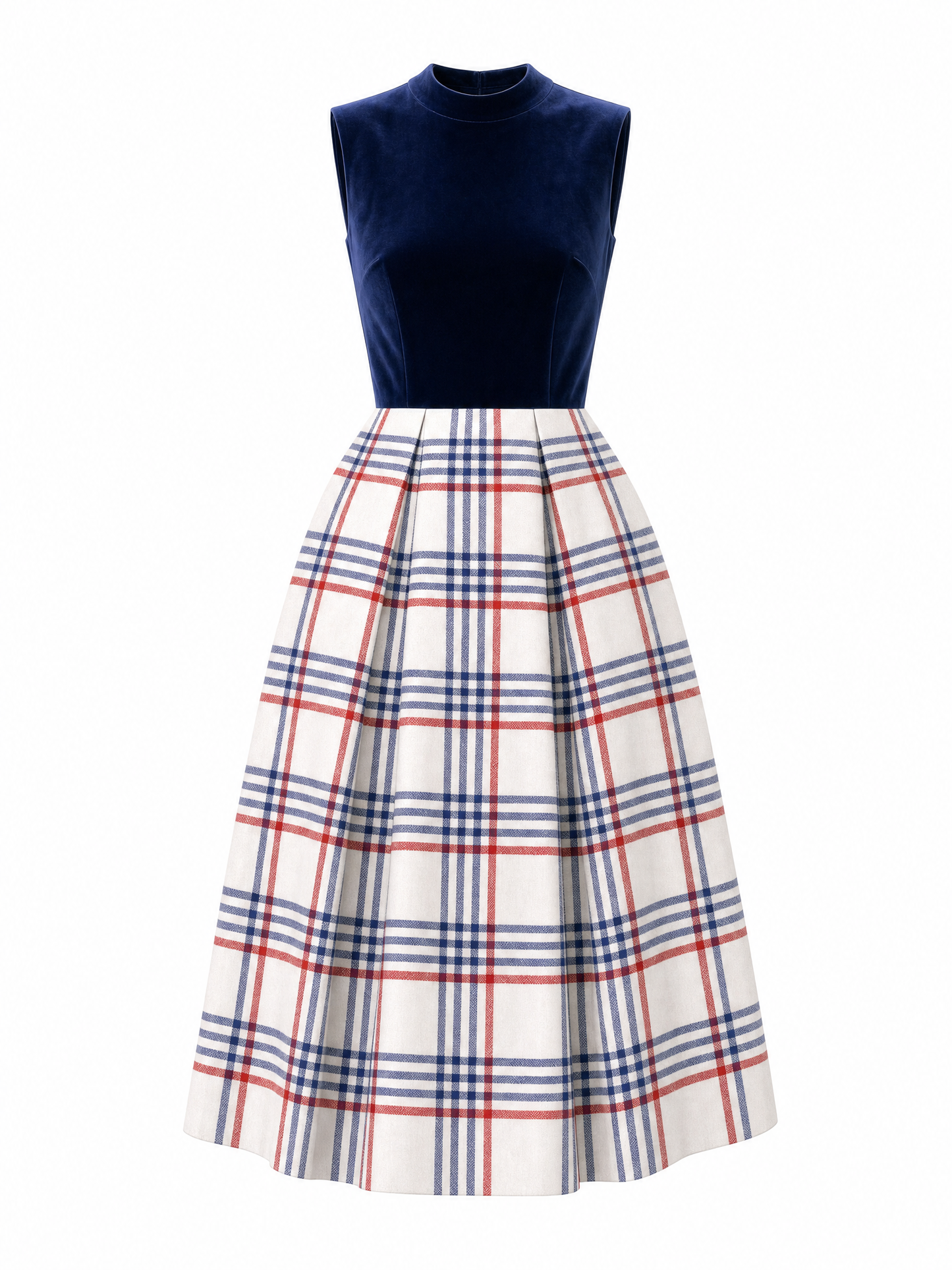 Vintage Plaid Velvet Spliced Dress & Short Coat Two-piece Set
