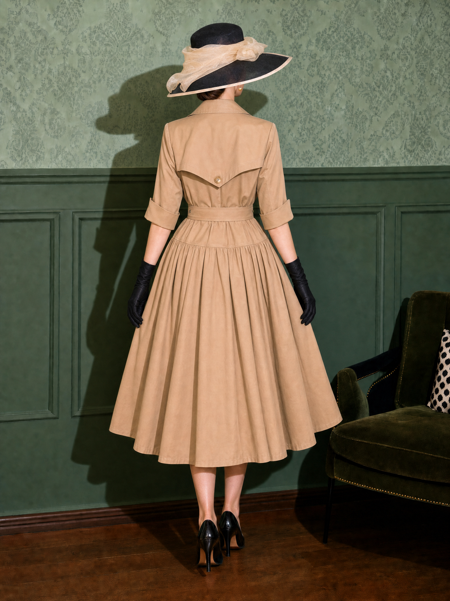 Vintage Trench Asymmetric Swing Midi Dress