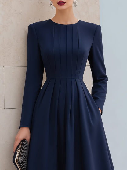 Elegant Pleated Waist A-Line Midi Dress