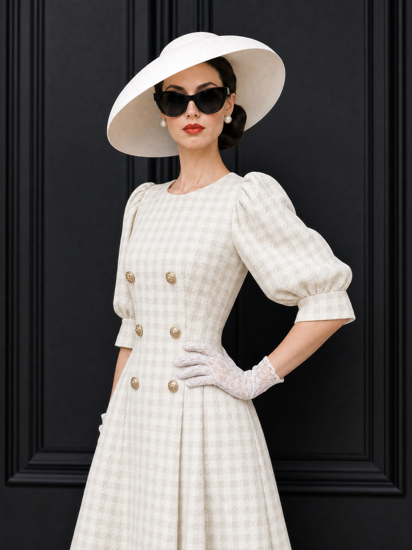 Vintage Puff Sleeve Plaid Midi Dress