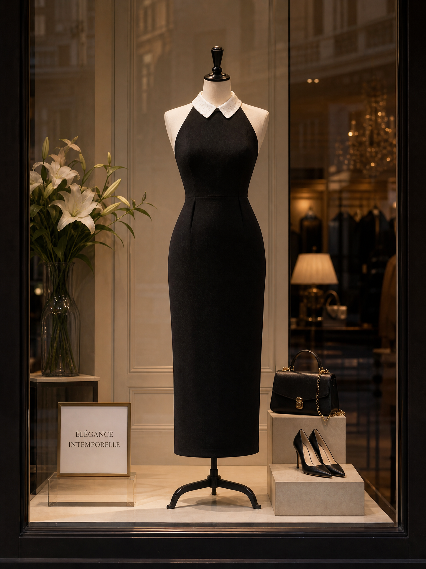 Vintage Black Contrast Peter Pan Collar Bodycon Pencil Maxi Dress