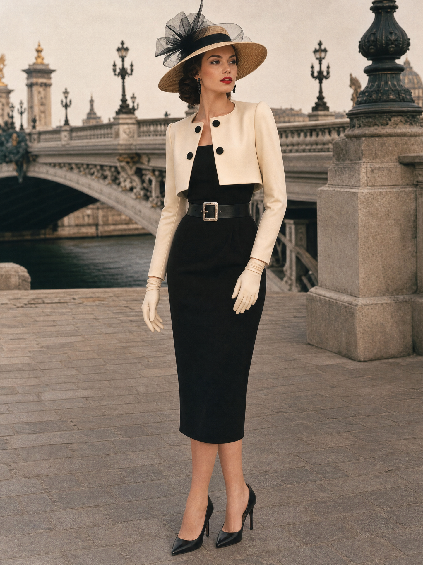 Vintage Square Neck Dress & Blazer Two-Piece Set