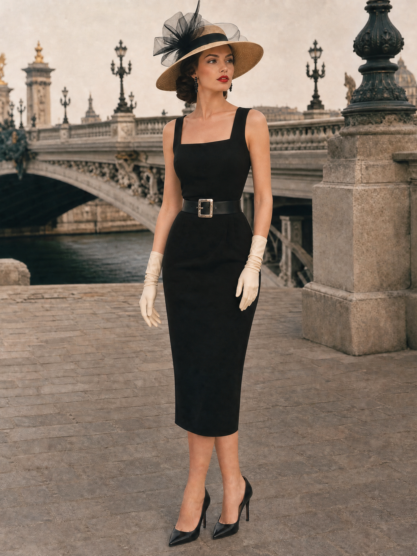 Vintage Square Neck Dress & Blazer Two-Piece Set