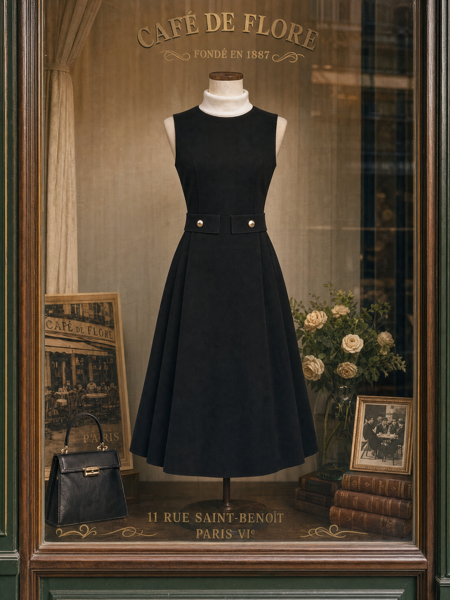 Vintage Lapel Waist-Tapered A-Line Midi Dress