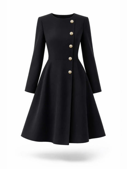 Vintage Round Neck Fitted A-Line Mini Black Dress