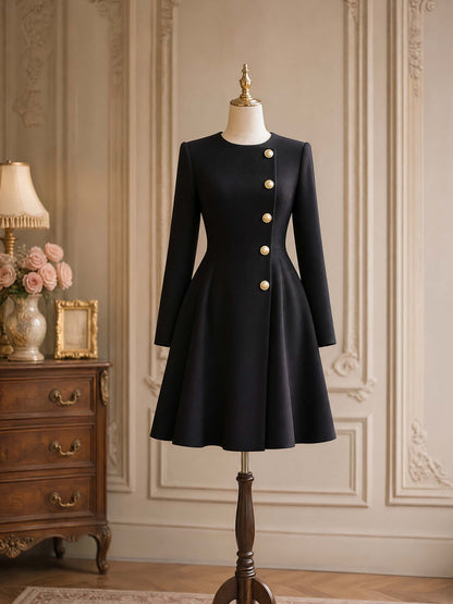 Vintage Round Neck Fitted A-Line Mini Black Dress