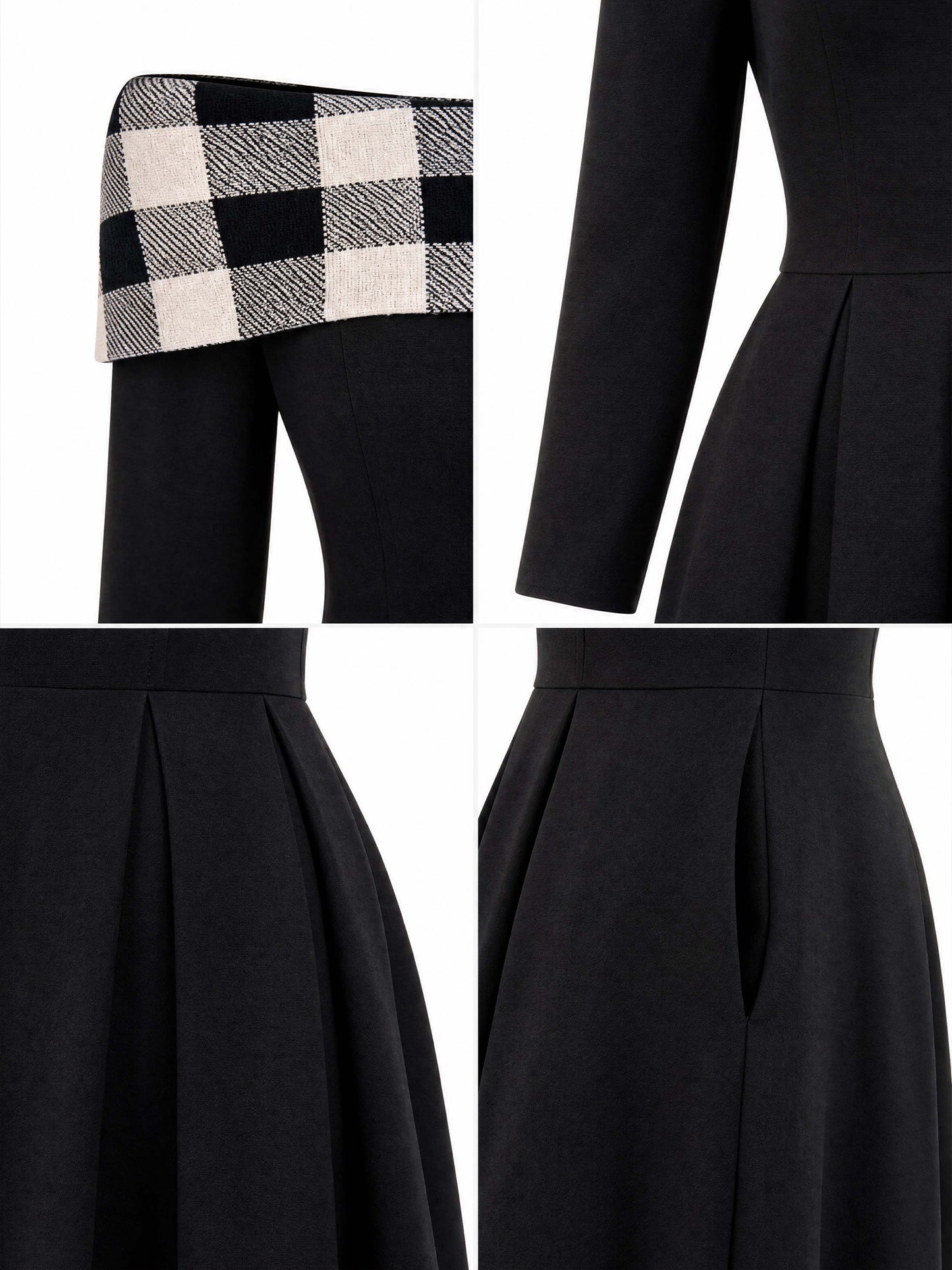 Vintage Plaid Off Shoulder Swing Midi Dress